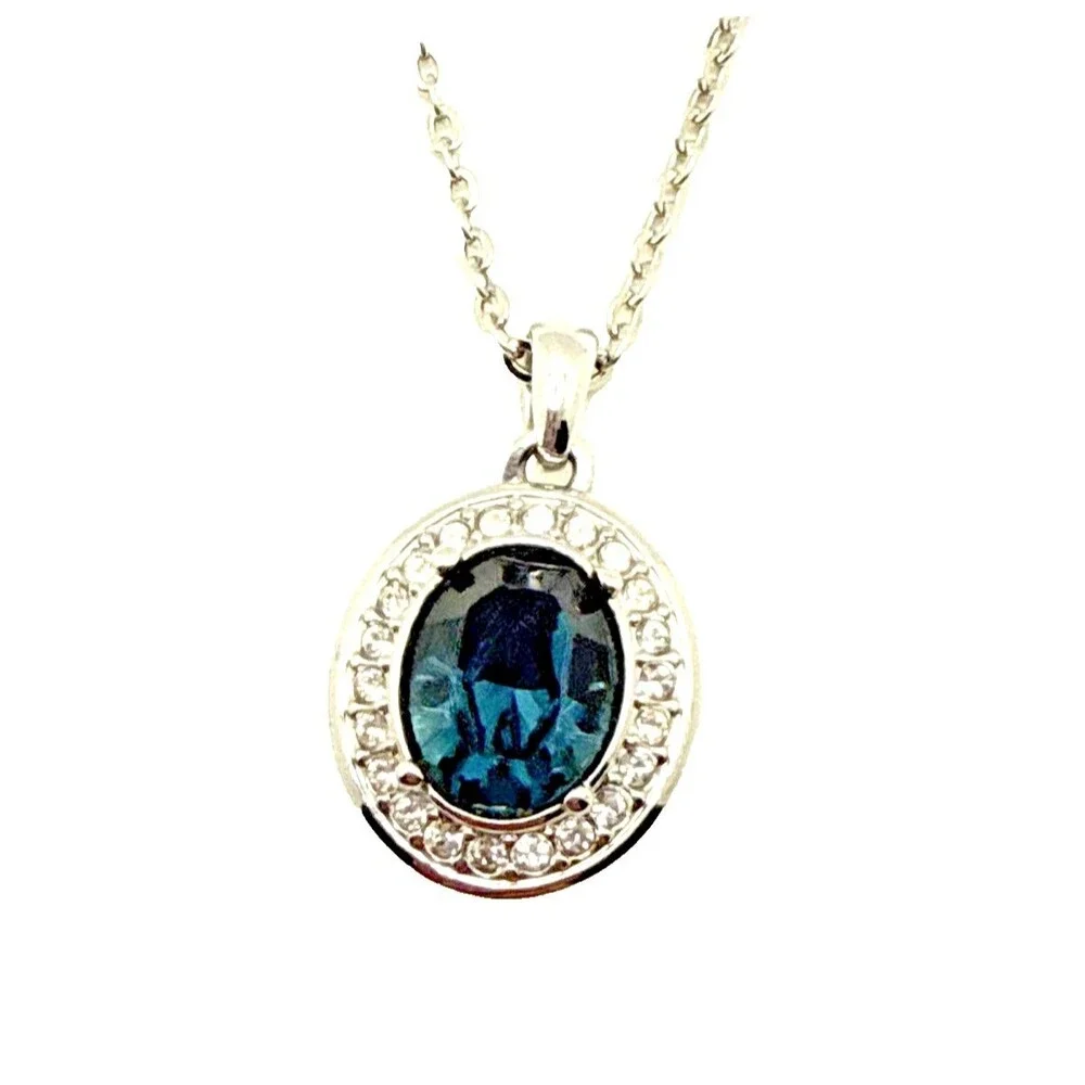 Annaleece by Devries Swarovski Crystal Pendant Necklace Blue Clear Silver Tone